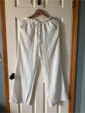Lightweight White Pinstripe Drawstring Pants